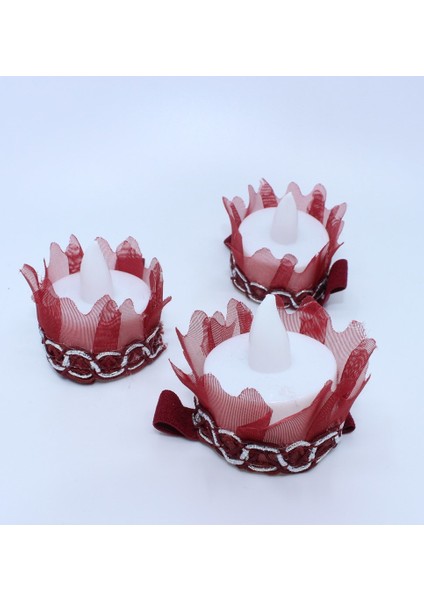 Süslü LED Kına Mumu (12 Ad) 1481-C08 Bordo