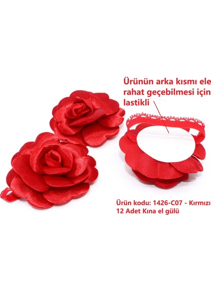 Kına El Gülü (12 Adet) 1426-C07 Kırmızı