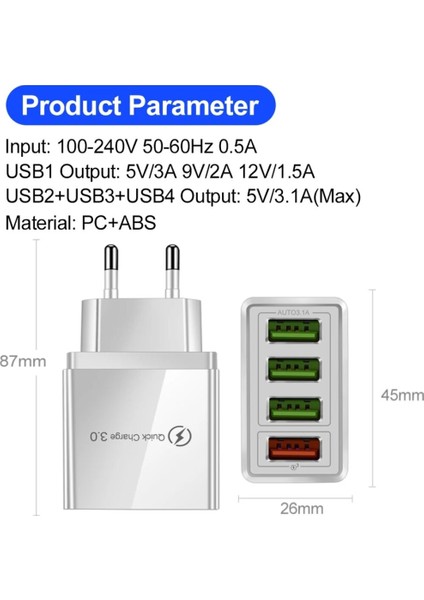 A6 Universal Çoklu Şarj Adaptörü 4 Port 48 W