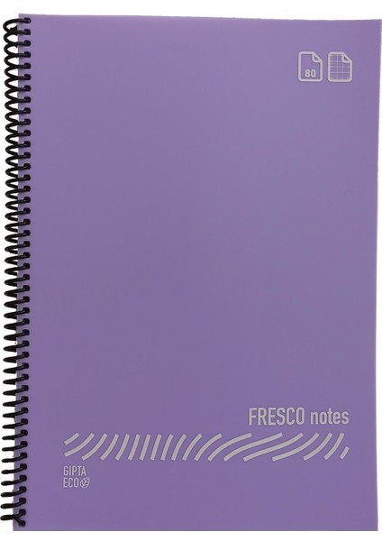 Fresco A4 Plastik Kapak 60 Yaprak Kareli Spiralli Defter Mor