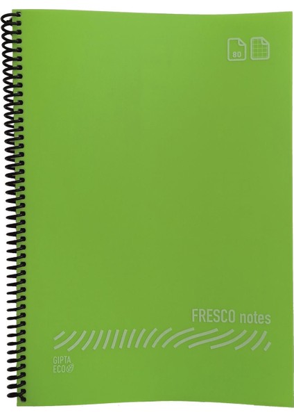 Fresco A4 Plastik Kapak 60 Yaprak Kareli Spiralli Defter Açık Yeşil