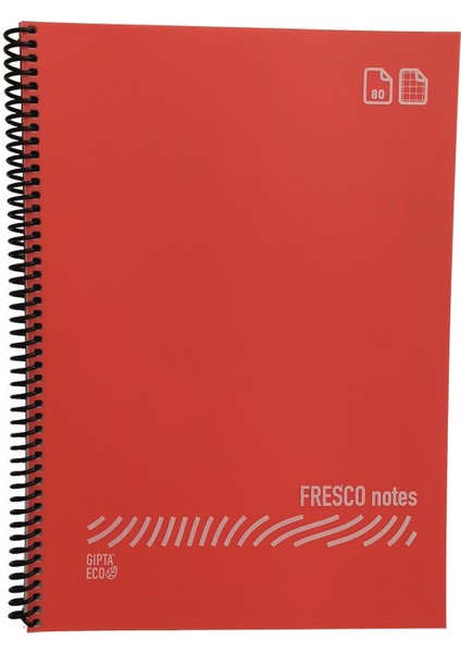 Fresco A4 Plastik Kapak 60 Yaprak Kareli Spiralli Defter Kırmızı