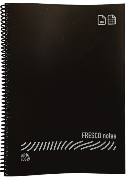 Fresco A4 Plastik Kapak 80 Yaprak Kareli Spiralli Defter Siyah