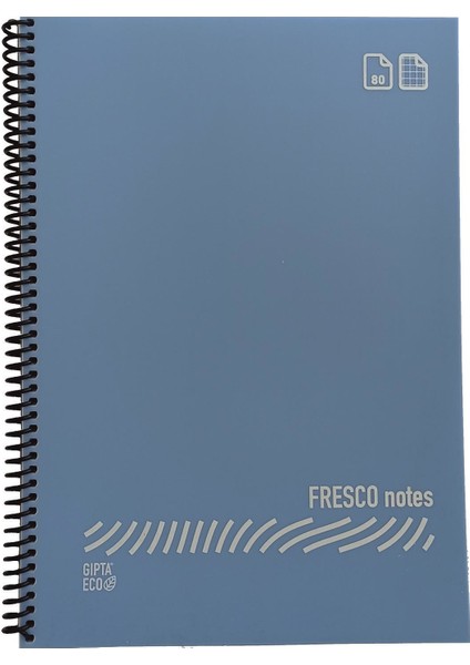 Fresco A4 Plastik Kapak 80 Yaprak Kareli Spiralli Defter Açık Mavi