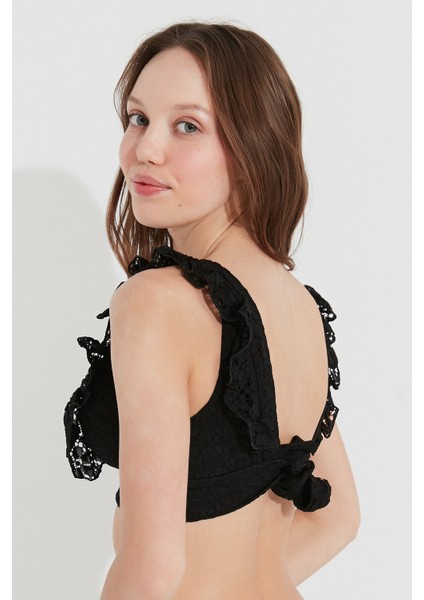Siyah Casey Deep Frill Bikini Üstü fırsatları