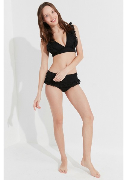 Siyah Casey Deep Frill Bikini Üstü indirimleri