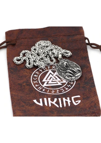 3D Kabartma Model Paslanmaz Çelik Viking Mitoloji Kurt Kolye
