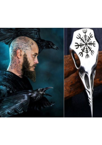 Titanyum Paslanmaz Çelik Kehanet Zeka Simgesi Kuzgun Viking Kolye