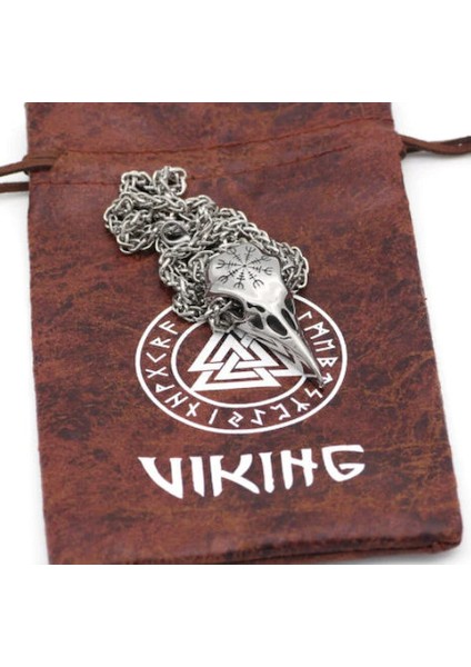 Titanyum Paslanmaz Çelik Kehanet Zeka Simgesi Kuzgun Viking Kolye