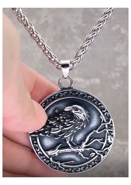 Çift Taraflı Kullanım Paslanmaz Çelik Üç Boyut Viking Mitoloji Hafıza Simgesi Raven Kuzgun Viking Kolye fiyatları