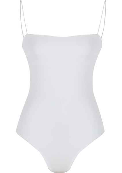 Ince Askılı Bodysuit Ekru