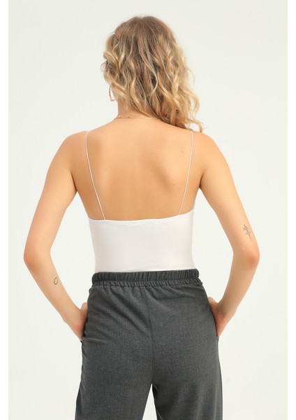 Ince Askılı Bodysuit Ekru