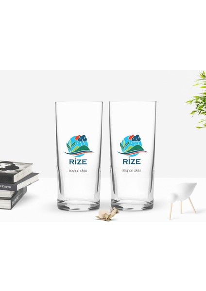 Kişiye Özel Renkli Baskılı Rize Tasarımlı Turistik İkili Rakı Bardağı Seti-1