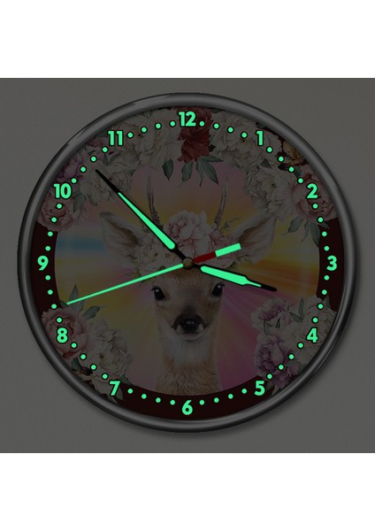 Kırılmaz Cam Premium Gece Parlayan Çiçekli Ceylan Çocuk Odası Duvar Saati fiyatları