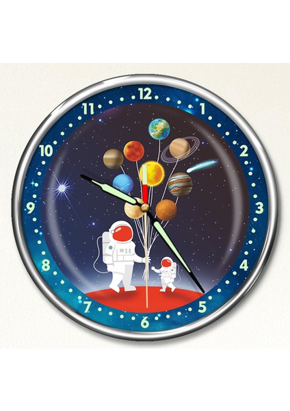 Kırılmaz Cam Premium Gece Parlayan Gezegenleri Hakimi Çocuk Odası Duvar Saati