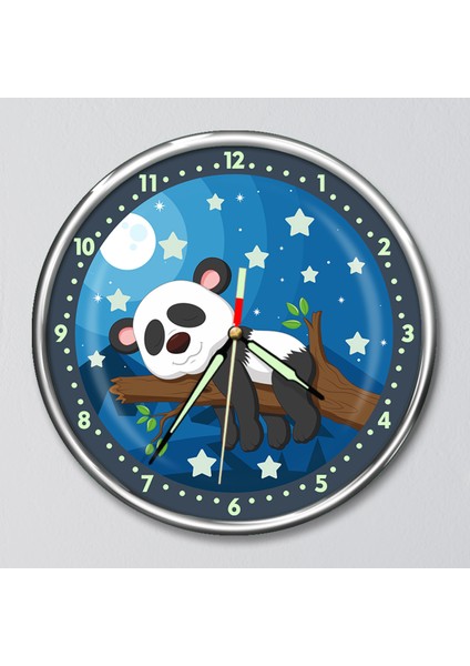 Kırılmaz Cam Fosforlu Gece Parlayan Premium Çocuk Odası Duvar Saati Uykucu Panda