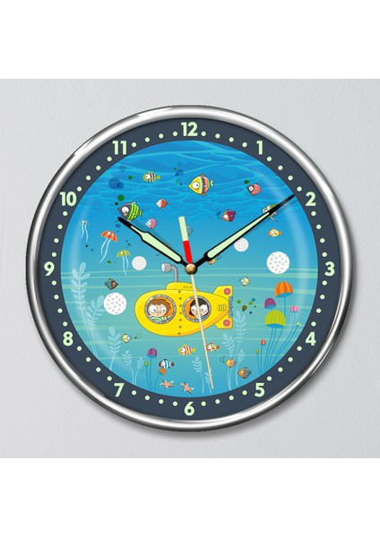 Kırılmaz Cam Fosforlu Gece Parlayan Premium Çocuk Odası Duvar Saati Denizaltı