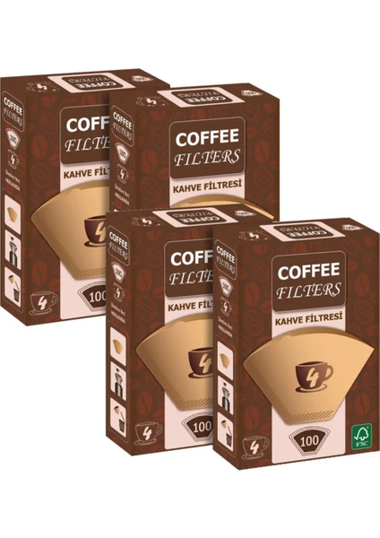 Coffee Filters No:4 4 Numara Filtre Kahve Kağıdı Brown 100'LÜ 4 Paket