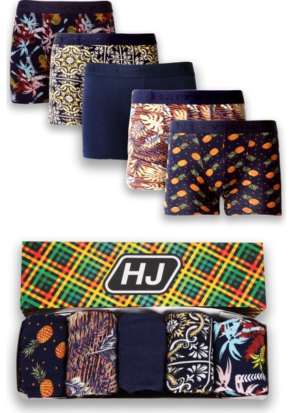 Erkek 5'li Desenli Renkli Pamuklu Premium Paket Boxer
