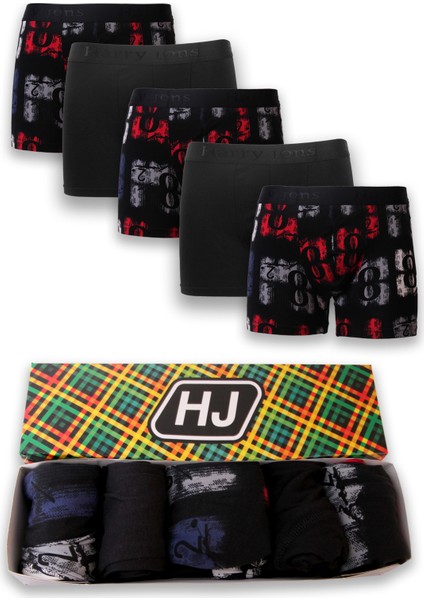 Erkek 5'li Desenli Renkli Pamuklu Premium Paket Boxer