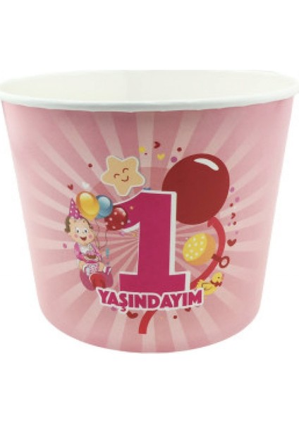 Mısır Cips Kutusu Karton Orta Boy 1750cc 1 Yaşındayım Pembe Pk:8