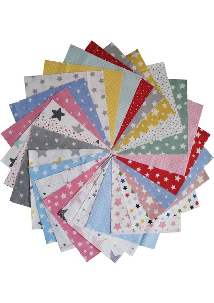 25X25 cm 20 Parça Kırkyama Patchwork Pamuklu Kumaş 40YAMA Elişi Dikiş Hobi - Yıldız Serisi