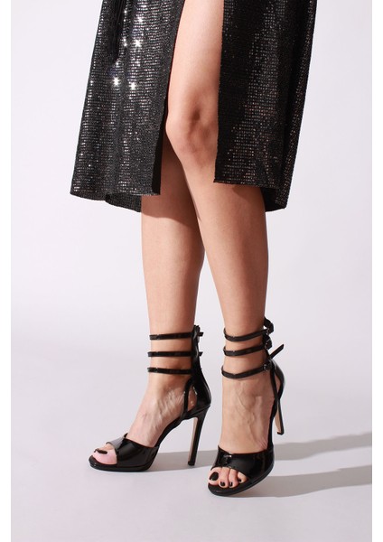 Plus Siyah Rugan Kadın Topuklu Ayakkabı