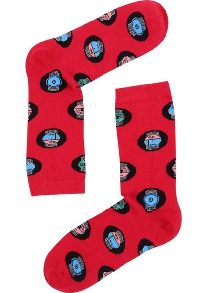 Socks Company Kırmızı-Saat Desenli Kadın Çorap