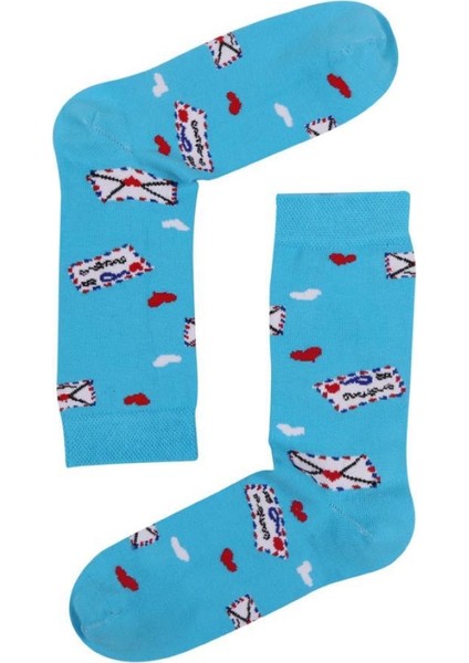 Socks Company Mavi-Mektup Desenli Kadın Çorap
