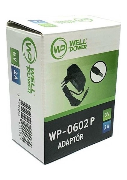 Well Power 6V 2A Adaptör  6 Volt 2 Amper 5.5 x 2.5 mm Jak Fişli  Plastik Kasa Adaptör  Wellpower WP-0602P