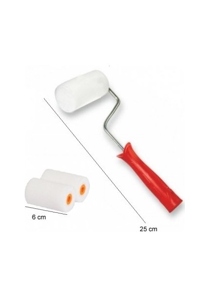 Sünger Rulo Fırça Seti 5 cm Yedek Rulolar ile 2 Adet Beyaz Renkli