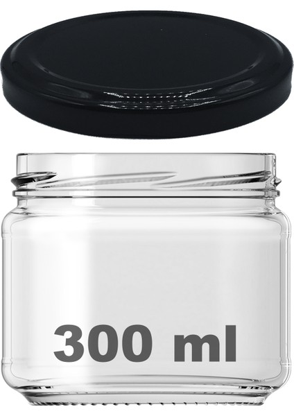 300 cc Kavanoz Metal Siyah Konserve Kapaklı 300 ml Şeffaf Cam Kavanoz 1 Adet