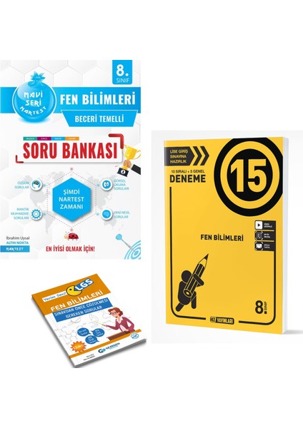 8. Sınıf Mavi Fen Bilimleri Soru Bankası ve Hız LGS 15'li Fen Deneme + Yerim Seni LGS