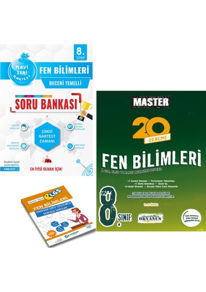 8. Sınıf Mavi Fen Bilimleri Soru Bankası ve Okyanus Master 20 Fen Denemesi + Yerim Seni LGS