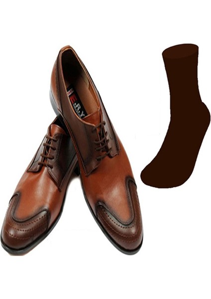 Kundura Klasik Taba Erkek Ayakkabısı ve Gabriel Najdorf Organic Socks Bambu Kahverengi Çorap