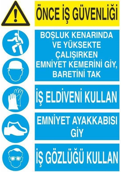 Önce Iş Güvenliği Uyarı Güvenlik Tabela Levha 25 x 35 cm 2'li