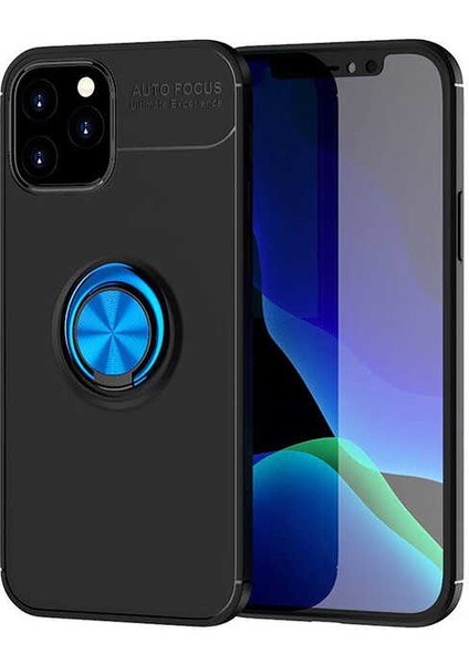 - Apple iPhone 12 Pro Max - Kılıf Yüzüklü Karbon Ravel Silikon Kapak - Siyah-Mavi