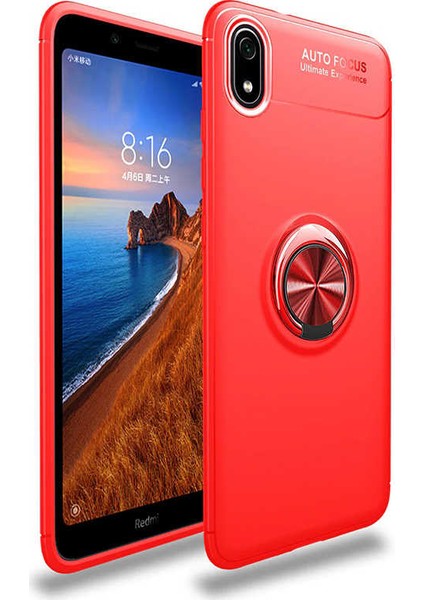- Xiaomi Redmi 7A - Kılıf Yüzüklü Karbon Ravel Silikon Kapak - Kırmızı - T10543