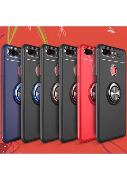 Oppo Ax7 Kılıf Kamera Çıkıntılı Renkli Yüzüklü Standlı Mıknatıslı Kapak (Ravel) modelleri