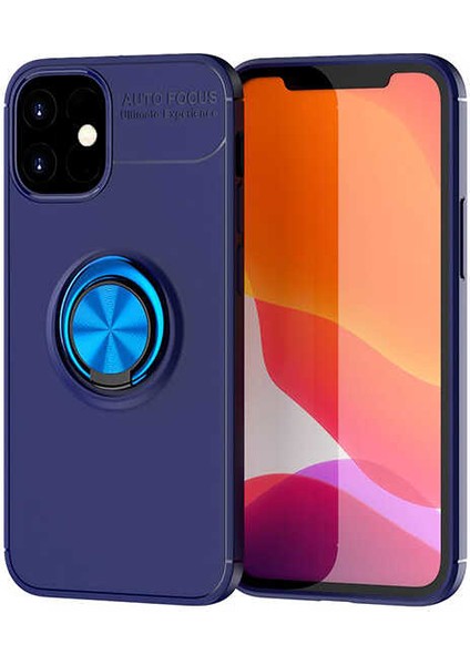 - Apple iPhone 12 Mini - Kılıf Yüzüklü Karbon Ravel Silikon Kapak - Mavi