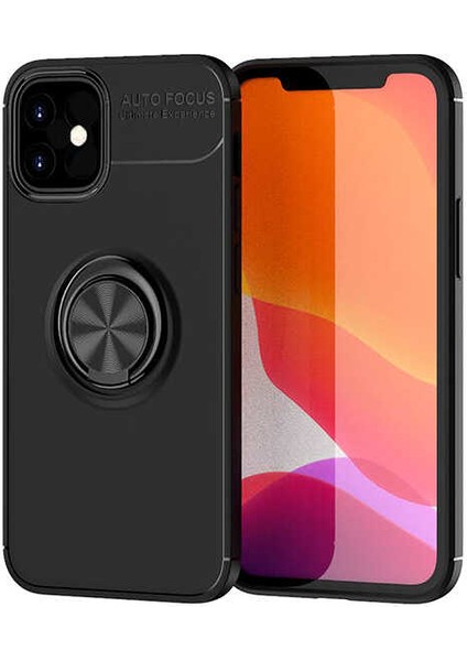 - Apple iPhone 12 Mini - Kılıf Yüzüklü Karbon Ravel Silikon Kapak - Siyah