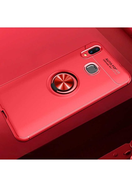 - Samsung Galaxy A10S - Kılıf Yüzüklü Karbon Ravel Silikon Kapak - Kırmızı - T10001