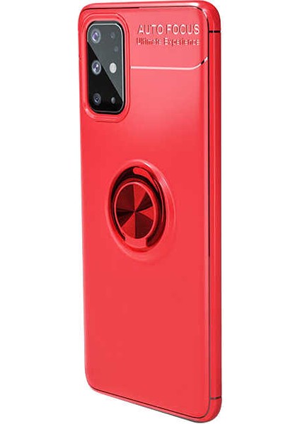 - Samsung Galaxy S20 Plus - Kılıf Yüzüklü Karbon Ravel Silikon Kapak - Kırmızı
