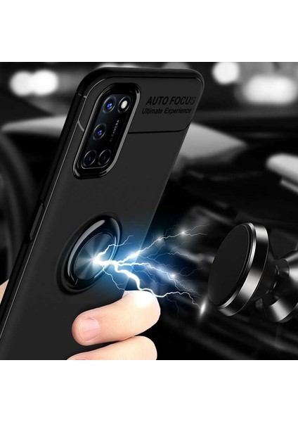 Oppo A92 Kılıf Kamera Çıkıntılı Renkli Yüzüklü Standlı Mıknatıslı Kapak (Ravel)