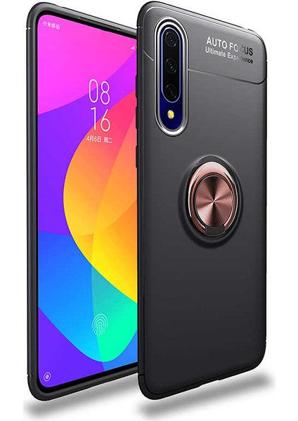 - Huawei P Smart Pro 2019 - Kılıf Yüzüklü Karbon Ravel Silikon Kapak - Siyah-Rose Gold