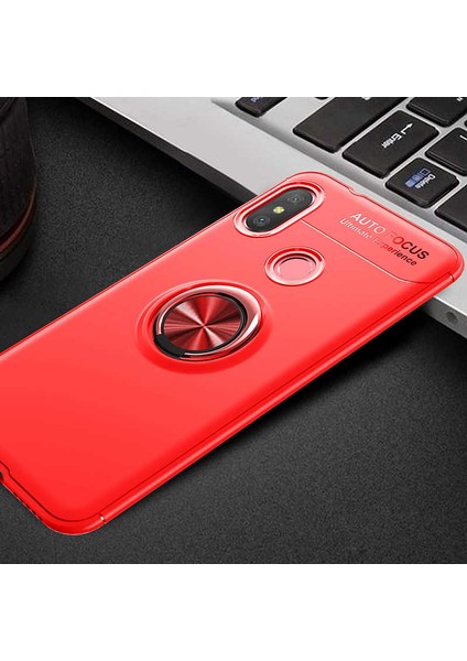 Xiaomi Redmi Note 6 Pro Kılıf Kamera Çıkıntılı Renkli Yüzüklü Standlı Mıknatıslı Kapak (Ravel)