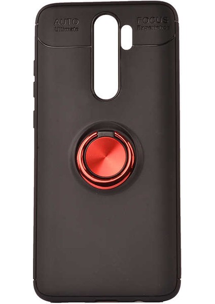 - Xiaomi Redmi Note 8 Pro - Kılıf Yüzüklü Karbon Ravel Silikon Kapak - Siyah-Kırmızı