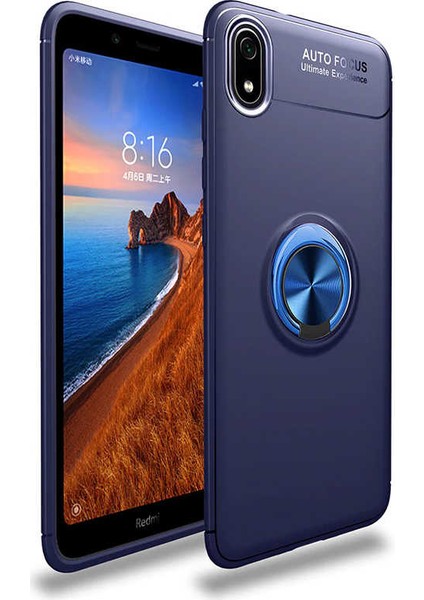 - Xiaomi Redmi 7A - Kılıf Yüzüklü Karbon Ravel Silikon Kapak - Mavi - T10543
