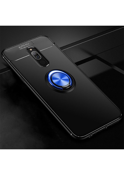 - Xiaomi Redmi 8 - Kılıf Yüzüklü Karbon Ravel Silikon Kapak - Siyah-Mavi - T10555