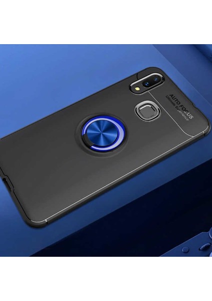 - Samsung Galaxy A10S - Kılıf Yüzüklü Karbon Ravel Silikon Kapak - Siyah-Mavi - T10001